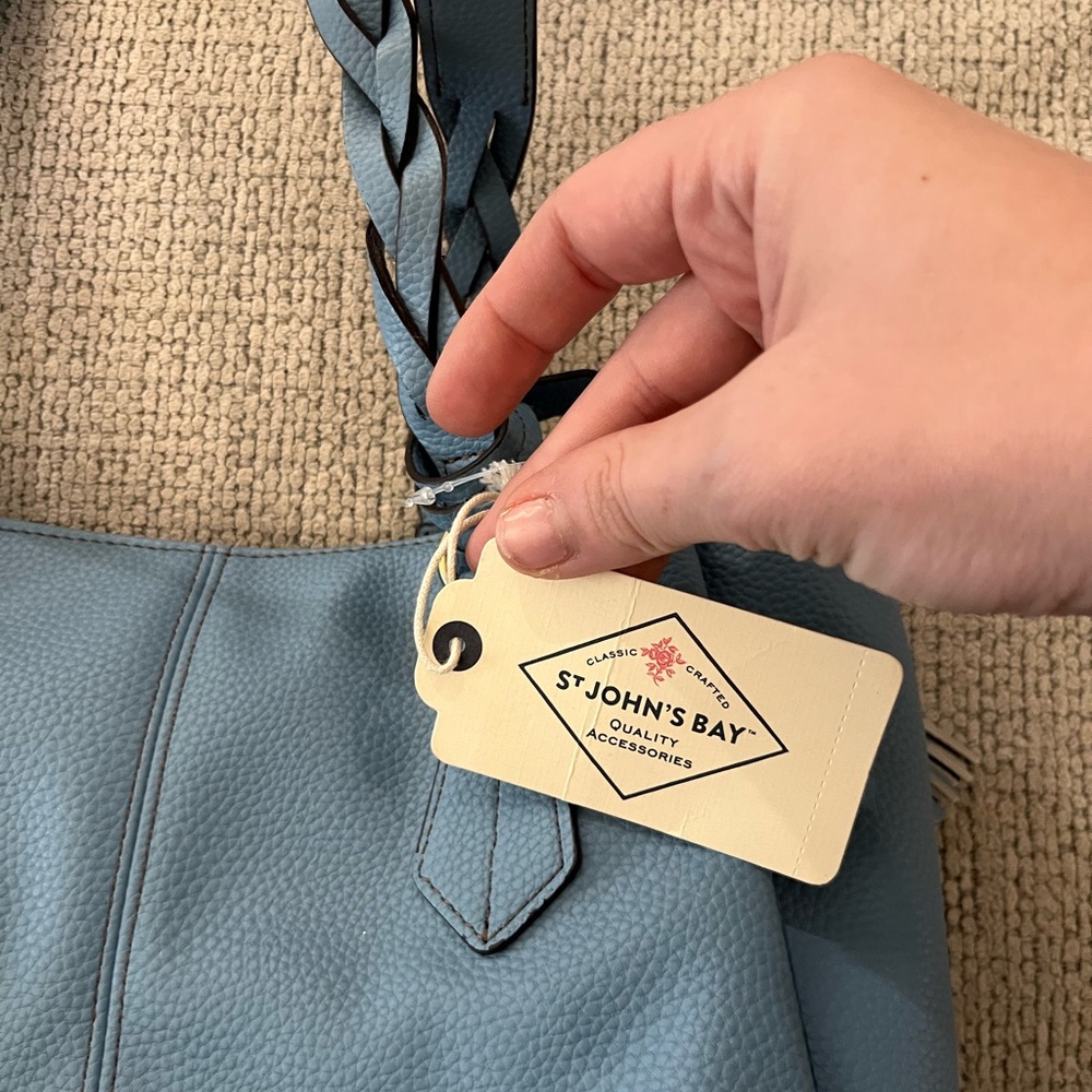 St Johns Bay New with Tags Blue Leather Tote Bag - Picture 3 of 10